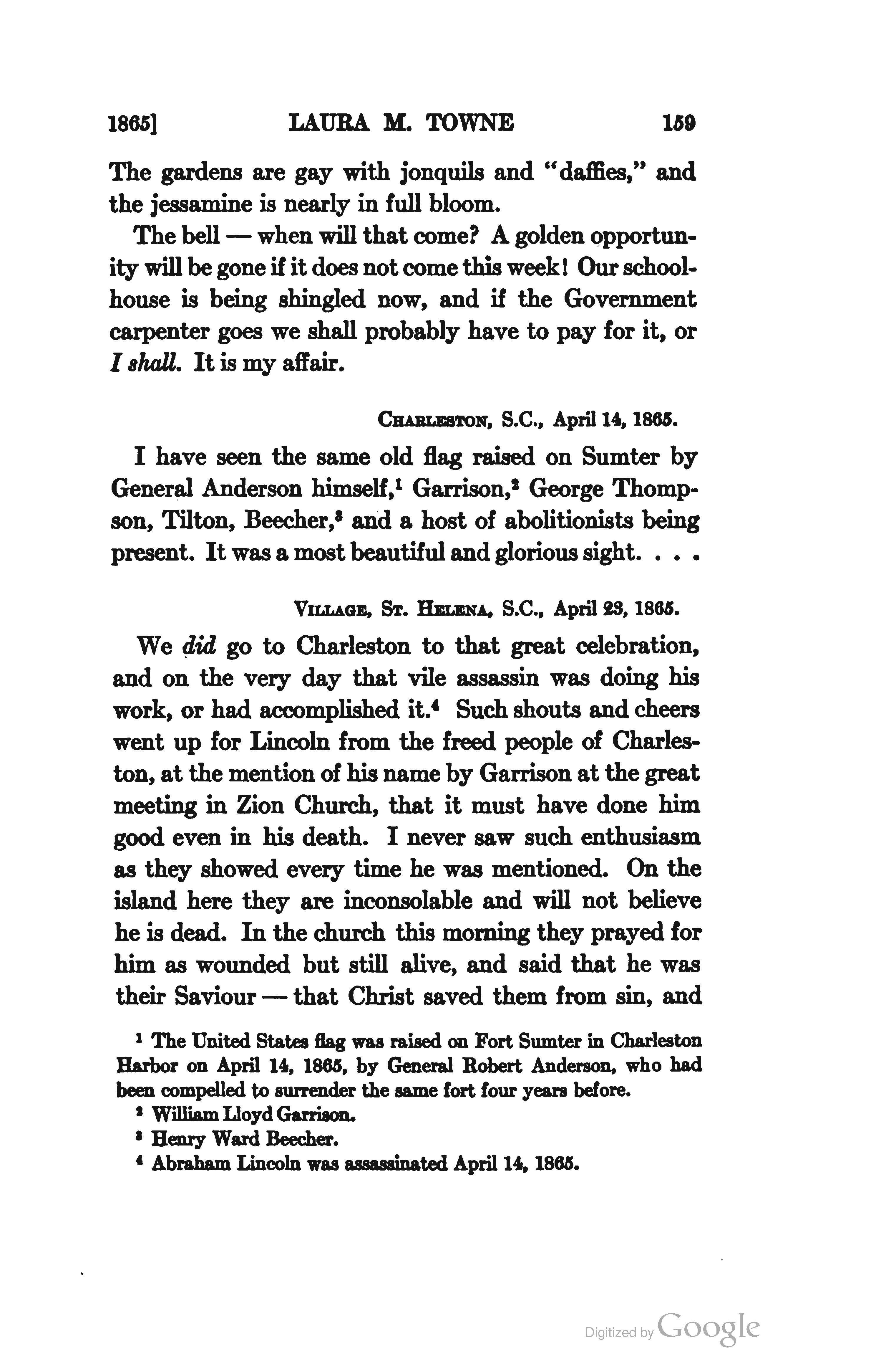 Excerpts from the Letters and diary of Laura M. Towne Remembering Lincoln